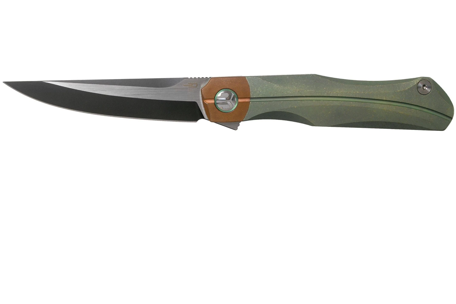 Bestech Thyra BT2106E Green Stonewashed Titanium, Copper Bolster, Two Tone Black Navaja, Diseño Kombou 1 Bestech Thyra BT2106E Green Stonewashed Titanium, Copper Bolster, Two Tone Black Navaja, Diseño Kombou