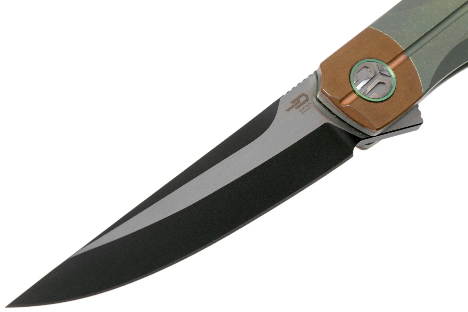 Bestech Thyra BT2106E Green Stonewashed Titanium, Copper Bolster, Two Tone Black Navaja, Diseño Kombou 3 Bestech Thyra BT2106E Green Stonewashed Titanium, Copper Bolster, Two Tone Black Navaja, Diseño Kombou - Imagen 3