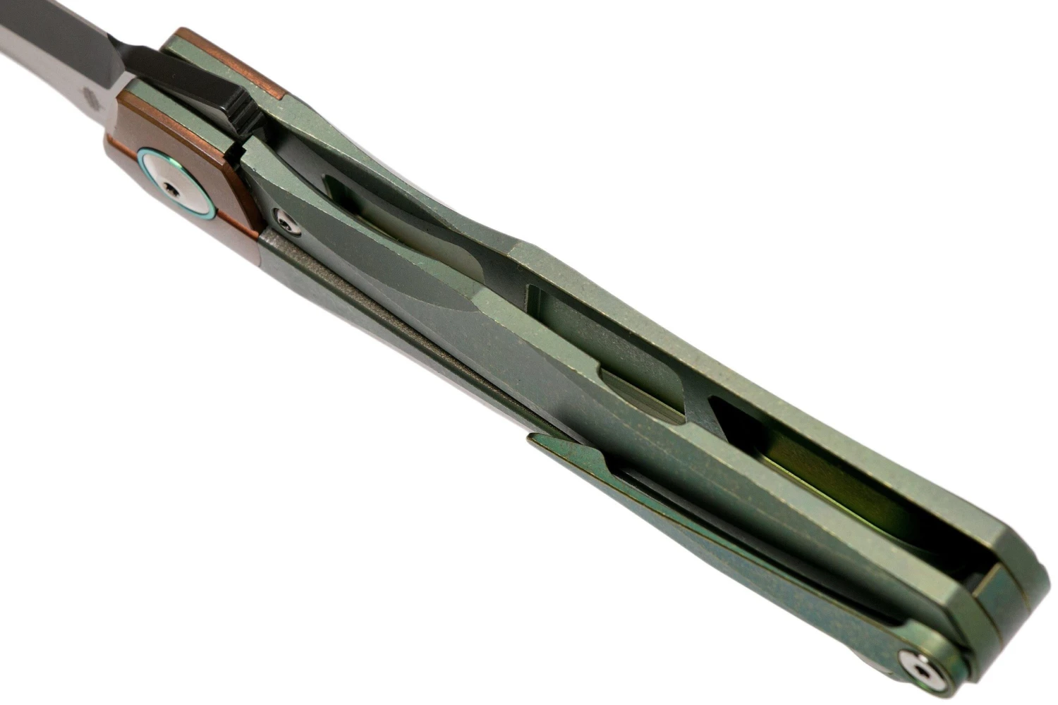 Bestech Thyra BT2106E Green Stonewashed Titanium, Copper Bolster, Two Tone Black Navaja, Diseño Kombou 5 Bestech Thyra BT2106E Green Stonewashed Titanium, Copper Bolster, Two Tone Black Navaja, Diseño Kombou - Imagen 5