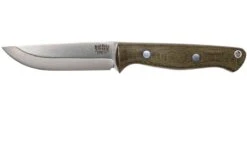 Bark River Gunny Scandi CPM 3V, Green Canvas Micarta, Funda Marrón