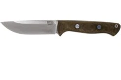 Bark River Bravo 1 CPM 3V Rampless, Green Canvas Micarta, Funda Marrón
