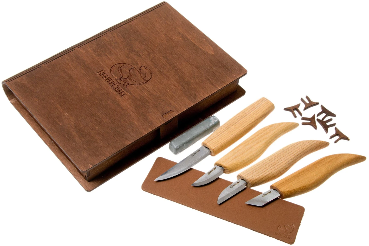 BeaverCraft Basic Set Of 4 Knives S07 Juego De Talla De Madera Con Libro De Almacenamiento De Madera 1 BeaverCraft Basic Set Of 4 Knives S07 Juego De Talla De Madera Con Libro De Almacenamiento De Madera