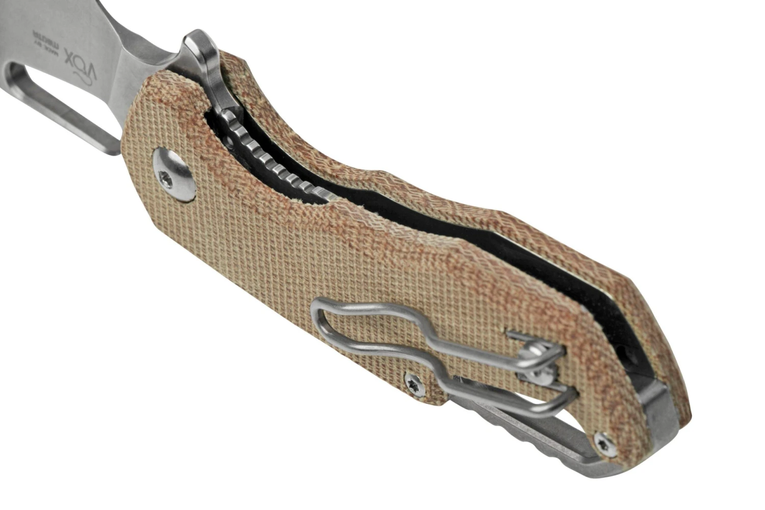 MKM Isonzo FX03M-1NC Hawkbill M390, Natural Canvas Micarta Navaja, Jesper Voxnaes Design 4 MKM Isonzo FX03M-1NC Hawkbill M390, Natural Canvas Micarta Navaja, Jesper Voxnaes Design - Imagen 4