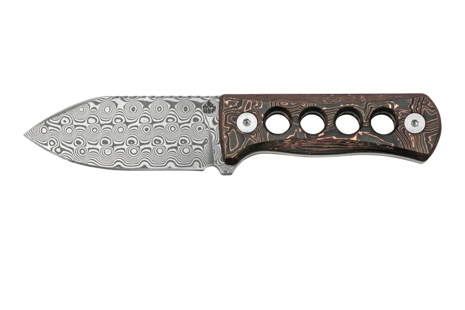 QSP Knife Canary QS141-F Damascus, Copper Foil Carbon Fibre, Cuchillo De Cuello 1 QSP Knife Canary QS141-F Damascus, Copper Foil Carbon Fibre, Cuchillo De Cuello