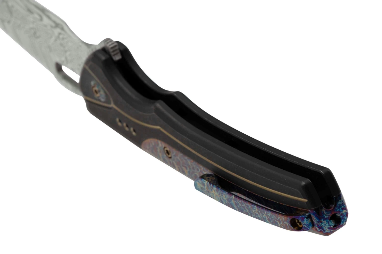 WE Knife Exciton Black Titanium Flamed Titanium, Heimskringla Damasteel WE22038A-DS1 Limited Edition Navaja 4 WE Knife Exciton Black Titanium Flamed Titanium, Heimskringla Damasteel WE22038A-DS1 Limited Edition Navaja - Imagen 4