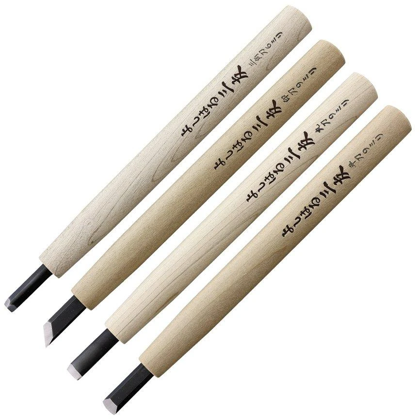 Yoshiharu Y-4 Mitomoto Cuchillos Japoneses Para Tallar Madera, Juego De 4